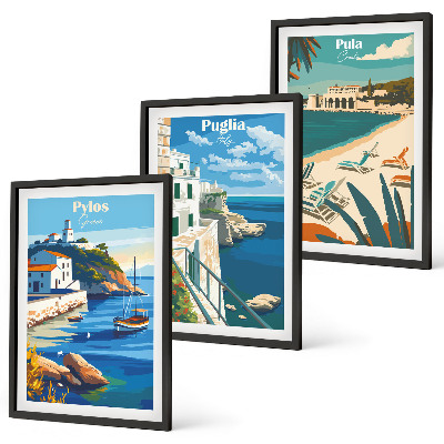 Set di 3 quadri Paesaggi costieri del turismo