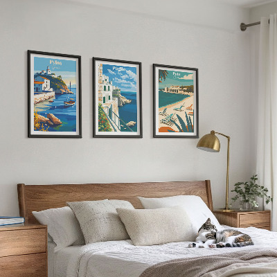 Set di 3 quadri Paesaggi costieri del turismo