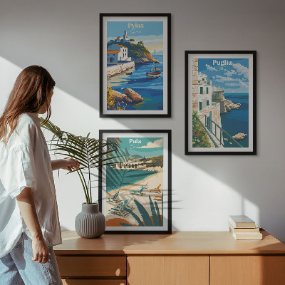 Set di 3 quadri Paesaggi costieri del turismo