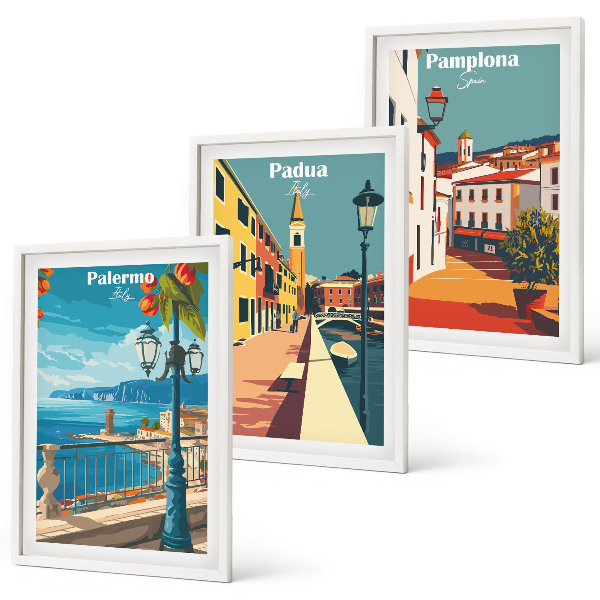 Set di quadri incorniciati Illustrazioni di città in stile retrò