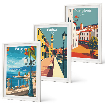 Set di quadri incorniciati Illustrazioni di città in stile retrò