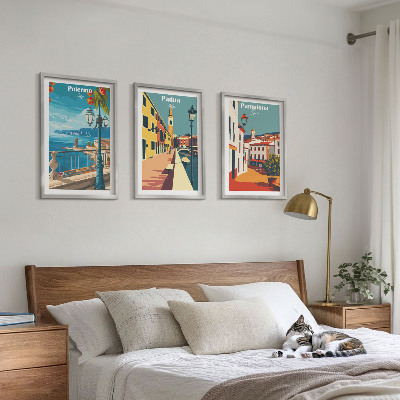 Set di quadri incorniciati Illustrazioni di città in stile retrò