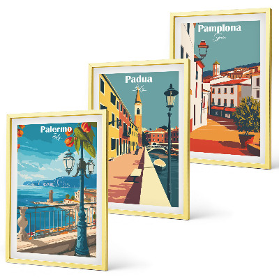Set di quadri incorniciati Illustrazioni di città in stile retrò