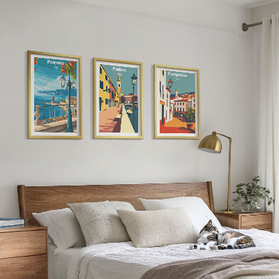 Set di quadri incorniciati Illustrazioni di città in stile retrò