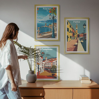 Set di quadri incorniciati Illustrazioni di città in stile retrò