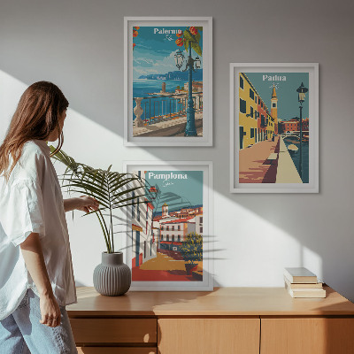 Set di quadri incorniciati Illustrazioni di città in stile retrò