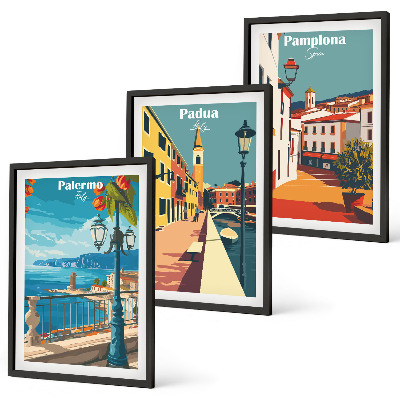 Set di quadri incorniciati Illustrazioni di città in stile retrò