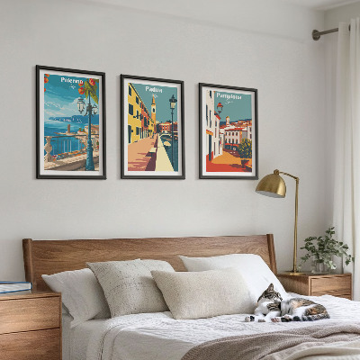Set di quadri incorniciati Illustrazioni di città in stile retrò