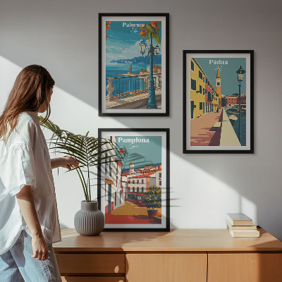 Set di quadri incorniciati Illustrazioni di città in stile retrò