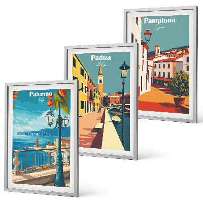 Set di quadri incorniciati Illustrazioni di città in stile retrò