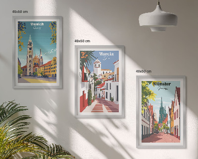 Set di 3 quadri Disegni a colori di città europee