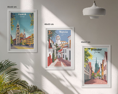 Set di 3 quadri Disegni a colori di città europee