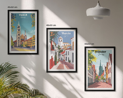 Set di 3 quadri Disegni a colori di città europee