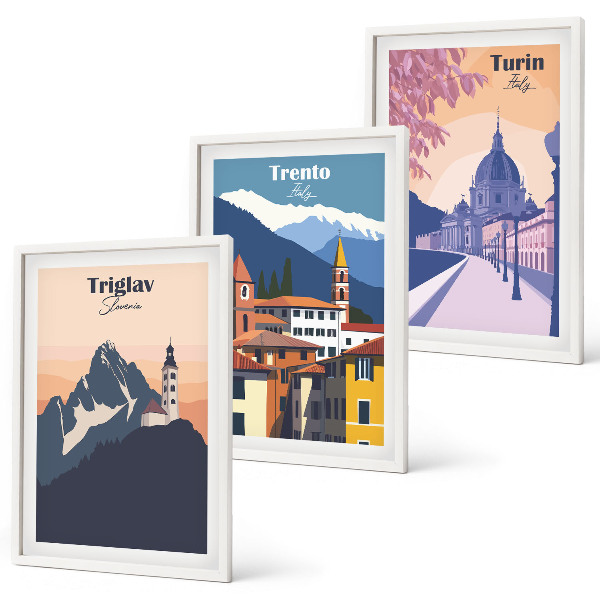 Set di quadri incorniciati Architettura montana, illustrazioni retrò