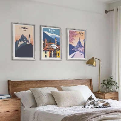 Set di quadri incorniciati Architettura montana, illustrazioni retrò