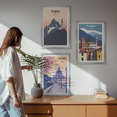 Set di quadri incorniciati Architettura montana, illustrazioni retrò