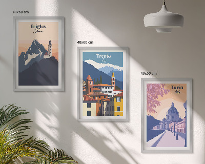 Set di quadri incorniciati Architettura montana, illustrazioni retrò