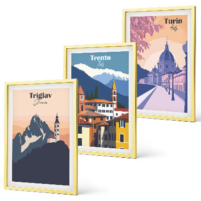 Set di quadri incorniciati Architettura montana, illustrazioni retrò