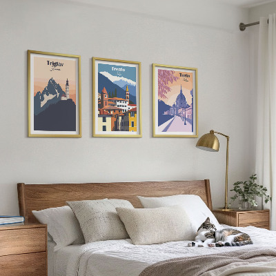 Set di quadri incorniciati Architettura montana, illustrazioni retrò