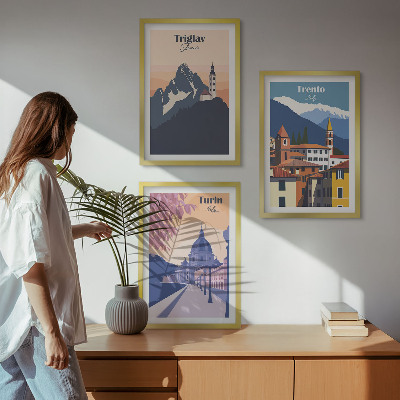 Set di quadri incorniciati Architettura montana, illustrazioni retrò