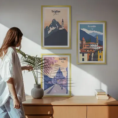 Set di quadri incorniciati illustrazioni retrò con architettura montana
