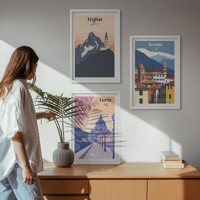 Set di quadri incorniciati Architettura montana, illustrazioni retrò