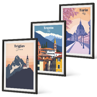 Set di quadri incorniciati Architettura montana, illustrazioni retrò