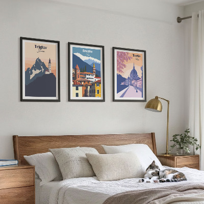 Set di quadri incorniciati Architettura montana, illustrazioni retrò