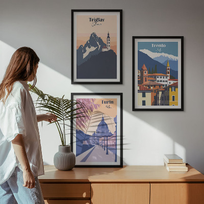 Set di quadri incorniciati Architettura montana, illustrazioni retrò