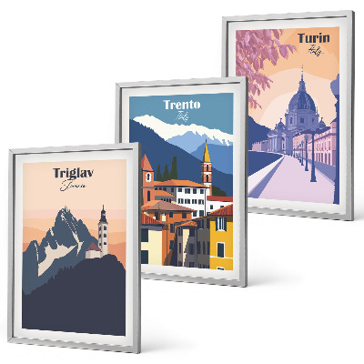 Set di quadri incorniciati Architettura montana, illustrazioni retrò