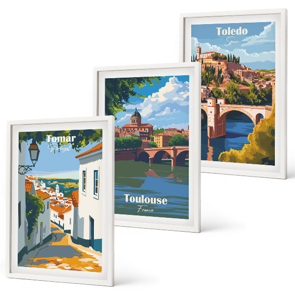 Set di 3 quadri Grafica urbana in stile retrò