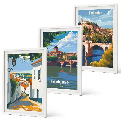 Set di 3 quadri con grafica urbana in stile retrò