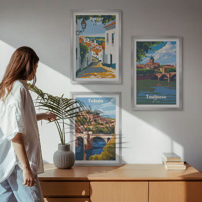 Set di 3 quadri Grafica urbana in stile retrò