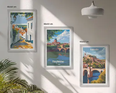 Set di 3 quadri con grafica urbana in stile retrò