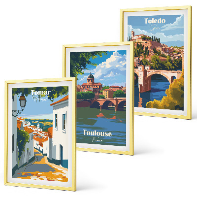 Set di 3 quadri Grafica urbana in stile retrò