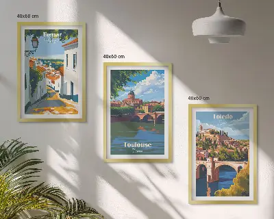 Set di 3 quadri con grafica urbana in stile retrò