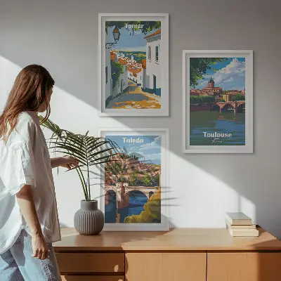 Set di 3 quadri con grafica urbana in stile retrò