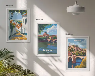 Set di 3 quadri con grafica urbana in stile retrò