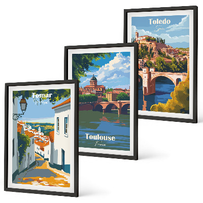 Set di 3 quadri Grafica urbana in stile retrò