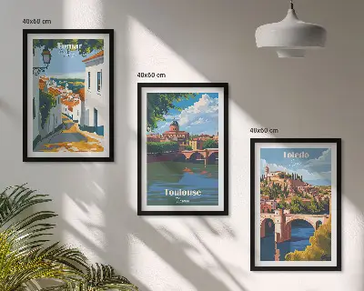 Set di 3 quadri con grafica urbana in stile retrò
