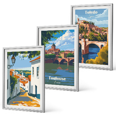 Set di 3 quadri Grafica urbana in stile retrò