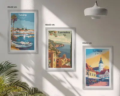 Composizione di quadri con vedute di città costiere