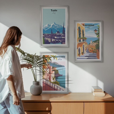 Set di 3 quadri Paesaggi urbani retrò colorati