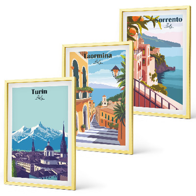 Set di 3 quadri Paesaggi urbani retrò colorati