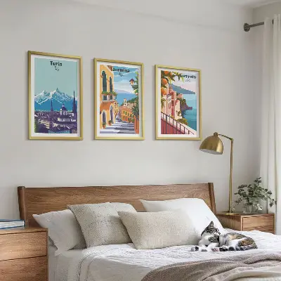 Set di 3 quadri con paesaggi urbani in stile retrò colorati