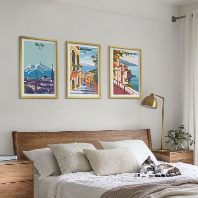 Set di 3 quadri Paesaggi urbani retrò colorati