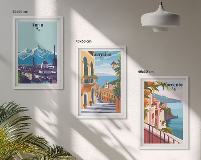 Set di 3 quadri Paesaggi urbani retrò colorati