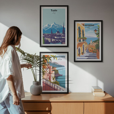 Set di 3 quadri Paesaggi urbani retrò colorati