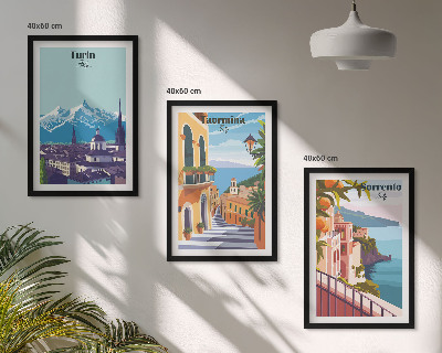 Set di 3 quadri Paesaggi urbani retrò colorati