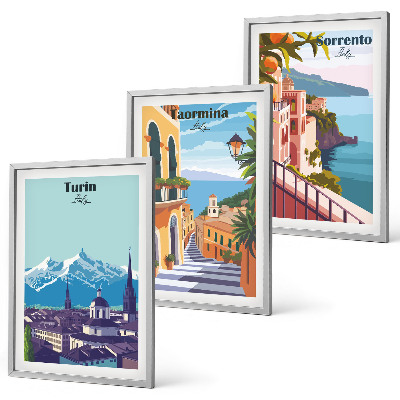 Set di 3 quadri Paesaggi urbani retrò colorati